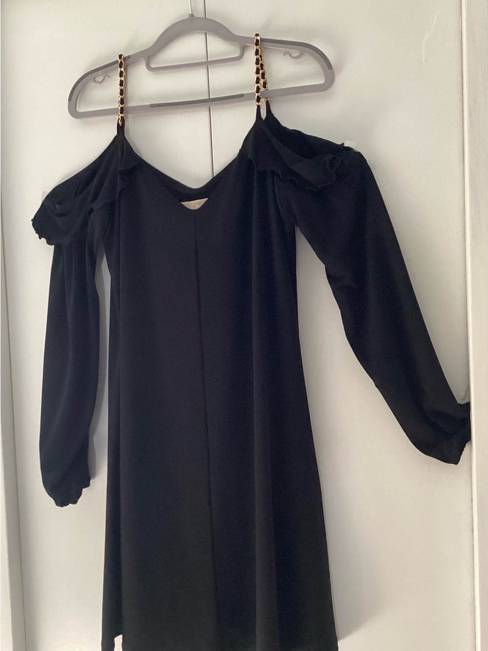 Michael Kors Black Cold-Shoulder Chain-Trim Dress
